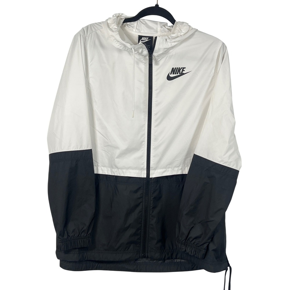 Nike Womens L Black White Windbreaker Jacket Athletic Sporty Streetwear Relaxed‎